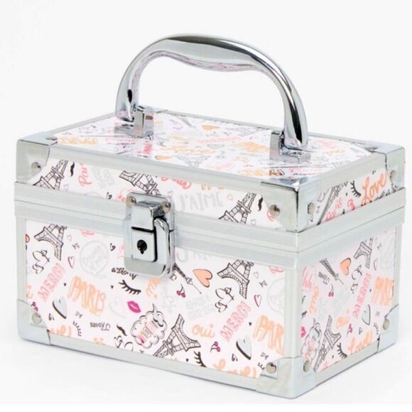 Claire’s Paris Themed Doodles Blush Pink Fuchsia Gold Balck Silver Trim Box Case - Picture 1 of 10